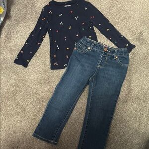 Old Navy Navy Heart Top and Blue Jeans Set